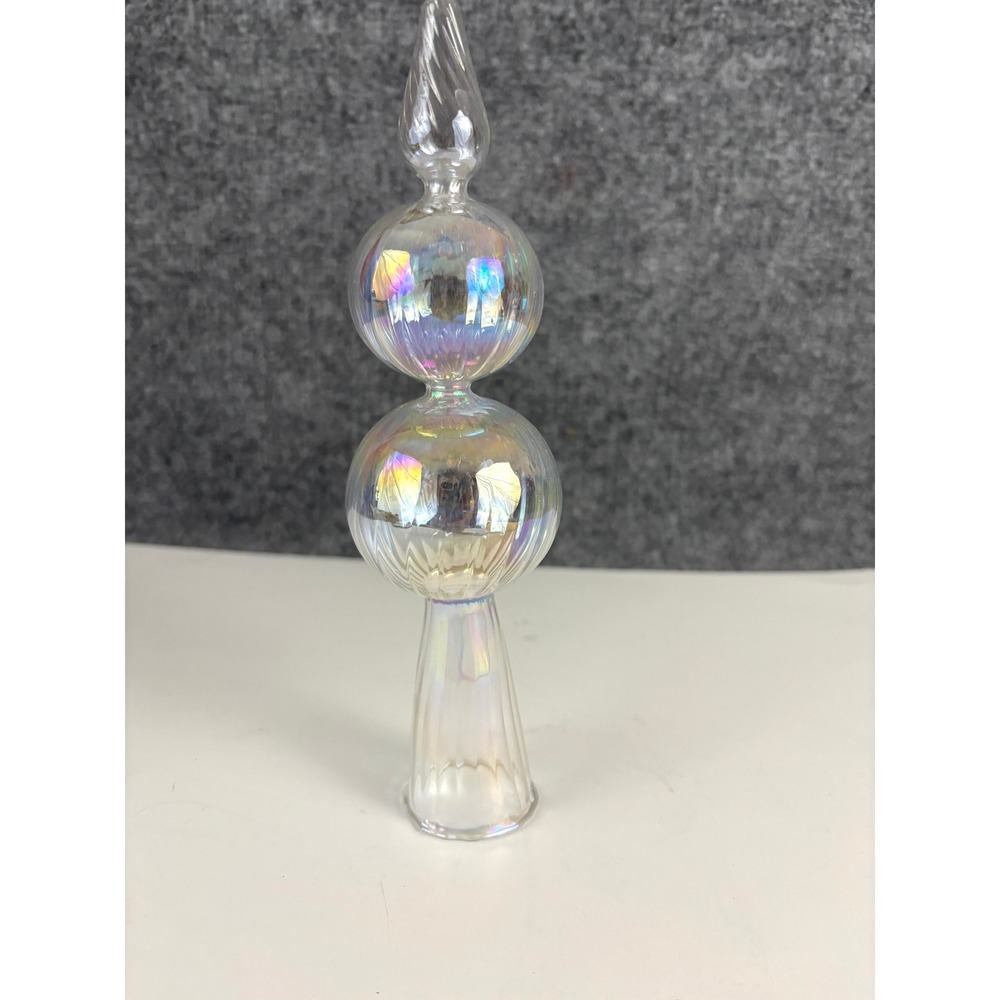 Vintage Iridescent Glass Christmas Tree Topper Double Orb Finial 9.5"